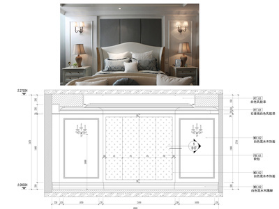 欧式背景墙床头背景墙含效果图 施工图