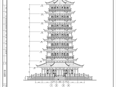 七层仿古佛塔建筑 施工图