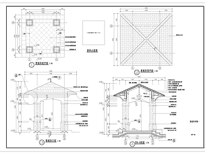 欧式简约四角景观亭 施工图