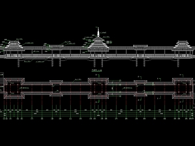 中式廊桥建筑详图 景观小品