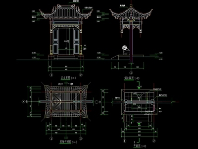 中式古建垂花门建筑详图 施工图