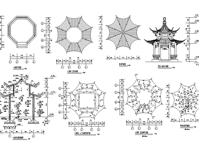 亭子碑亭水榭花架廊道古建筑节点 施工图