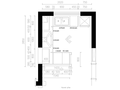 一套样板厨房报价 施工图