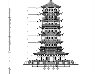 七层仿古佛塔建筑 施工图