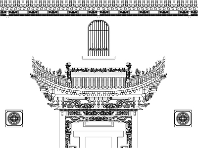 中式古建筑群立面测量图图纹浮雕