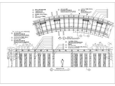 木质弧形廊架细部 施工图