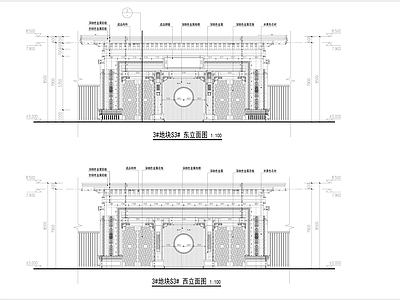 新中式小区大门节点 施工图 通用节点