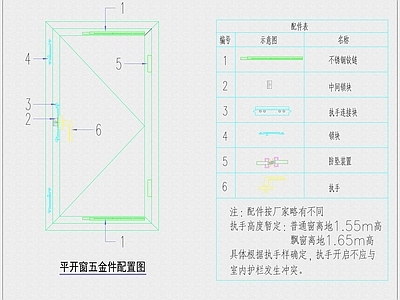 平开窗五金件配置 施工图