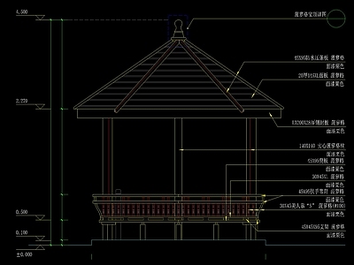 新中式木板六角亭详图 施工图