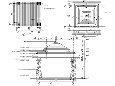 东南亚四角重檐休息木亭 施工图