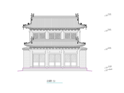 二层悬山顶古建筑 施工图