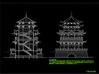 中式斗拱隼牟结构古建筑 施工图