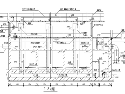 1200立方米每天虹吸滤池平面剖面图 施工图