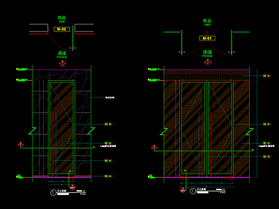 商铺地弹簧玻璃门 施工图 通用节点