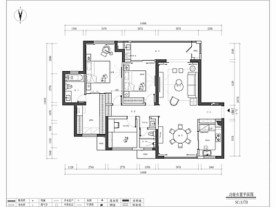 130㎡三居室家装平层 施工图