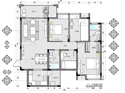 120㎡四居室新中式平层家装 施工图