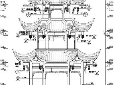 三重檐六角亭 施工图