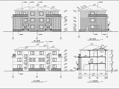 欧式简约别墅建筑 施工图