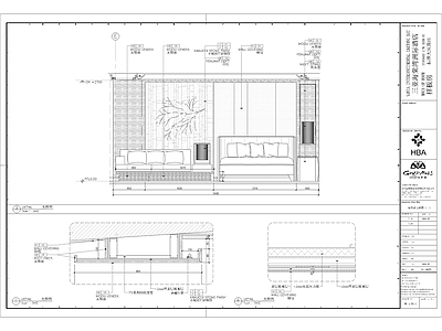 三亚洲际酒店样板房床背景墙 施工图