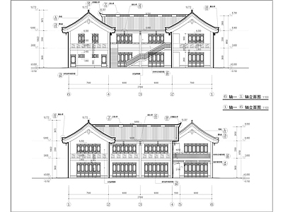 中式坡屋面商业街建筑 施工图