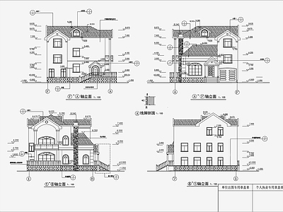 欧式简约别墅建筑 施工图