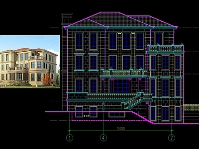 欧式四层独栋别墅 建筑 施工图