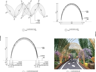 竹林景观廊架详图 施工图