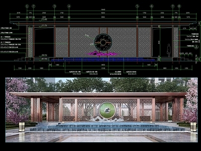新中式廊架及水景详图 施工图