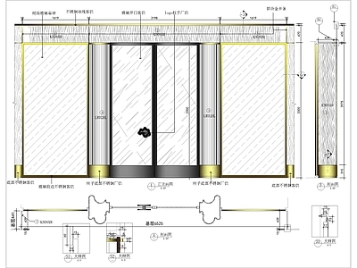 钢化玻璃门墙身木饰面深化节点 施工图