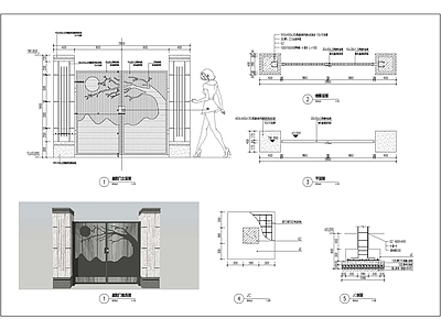 现代庭院铁艺门 施工图 通用节点