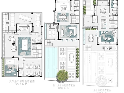 1500平双拼别墅项目平面图 彩平图