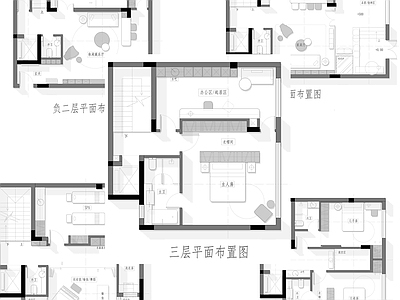 370平合院别墅项目平面图 彩平图 二层别墅