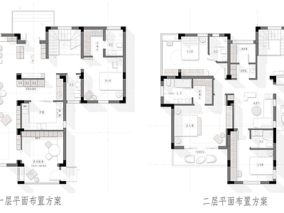 240平独栋别墅项目平面方案彩平图  四室两厅 二层别墅