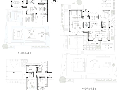 1000平独栋别墅项目平面方案 彩平图