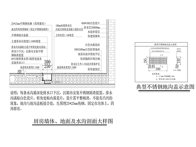 厨房地面地沟剖面 施工图