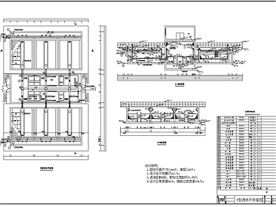 V型滤池单体构筑物平面剖面 施工图