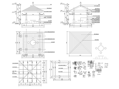 防腐木木结构四角亭节点大样 施工图