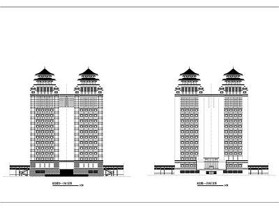 双子塔综合大楼建筑立面图