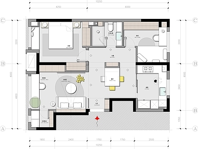 平层家装平面布置图  两室一厅 小户型 彩平图