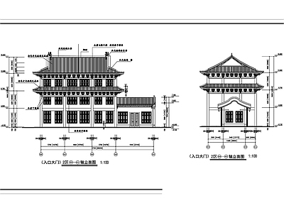 中式入口大门重檐商业仿古建筑 施工图