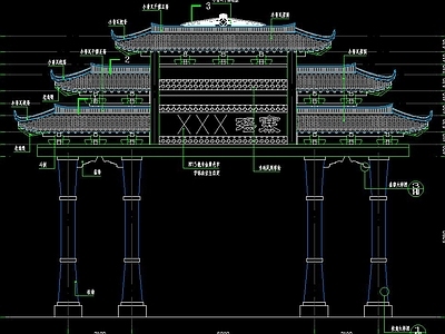 中式木结构民族特色牌坊 施工图 景观小品