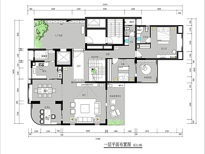 复式家装室内平面布置图 彩平图 PSD  四室两厅 二层别墅