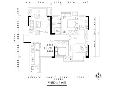 中式130平米三室两厅大平层室内装修 施工图