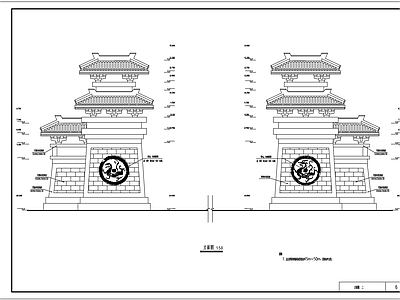 汉唐风格大门入口古建筑 施工图