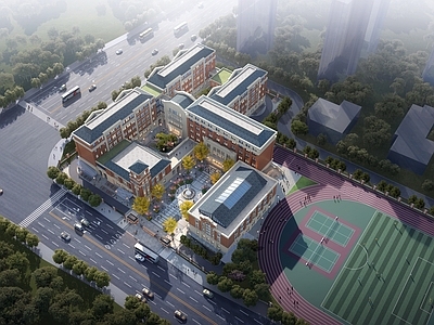 现代小学建筑 施工图 效果图