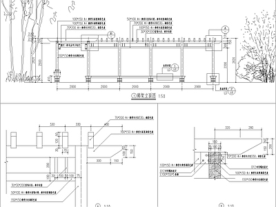 中式防腐木木结构廊架详图  施工图