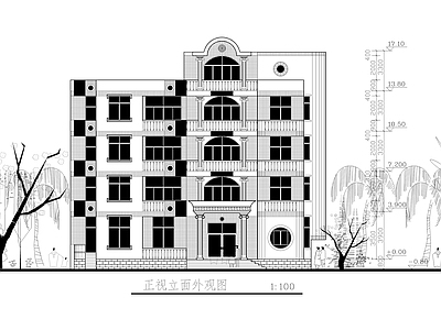 欧式四层自建别墅建筑  施工图 自建房