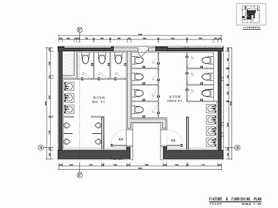 50㎡公共卫生间室内装修 施工图