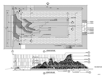 新中式特色跌水景墙详图 施工图