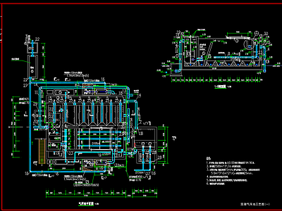 混凝气浮池工艺图平面剖面 施工图